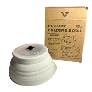 VZ Collapsible Silicone Dog Bowl White Dishwasher Safe Easy to Clean